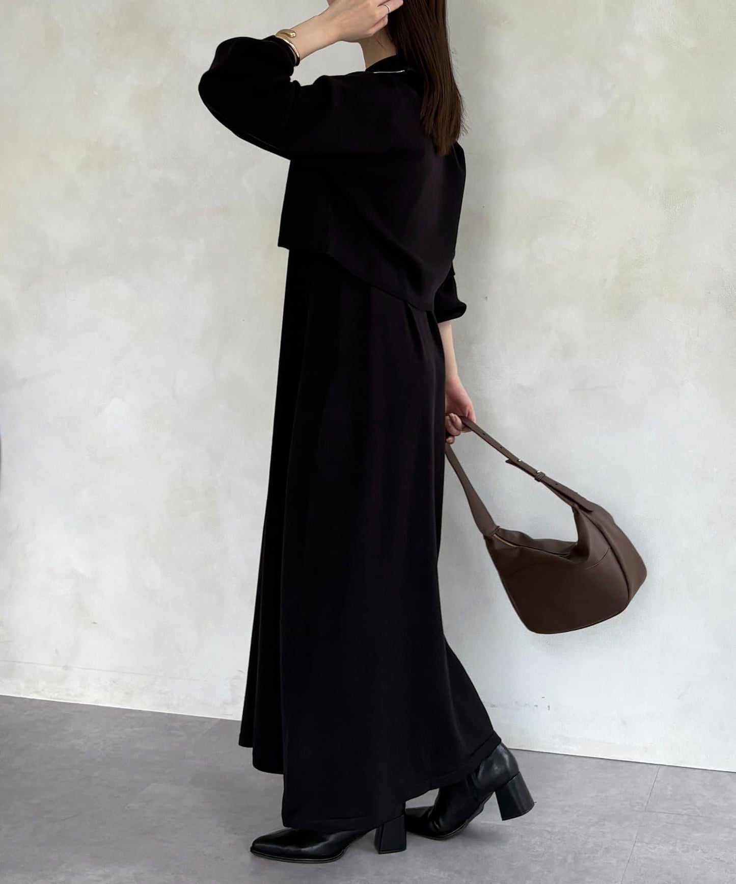 半拉鍊針織套裝連衣裙