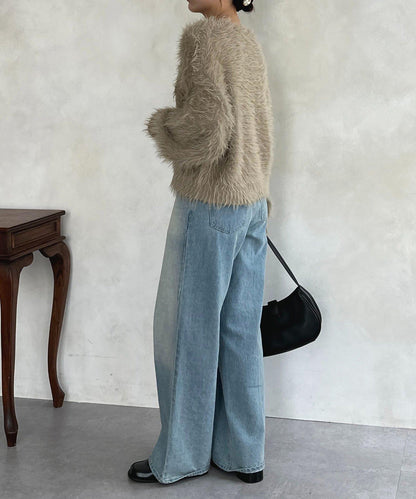 微妙紐扣蓬鬆長絨開衫