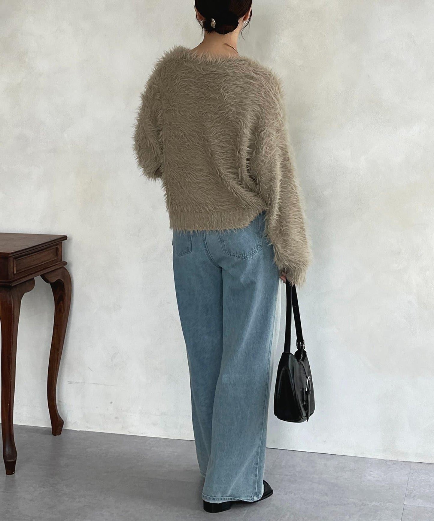 微妙紐扣蓬鬆長絨開衫