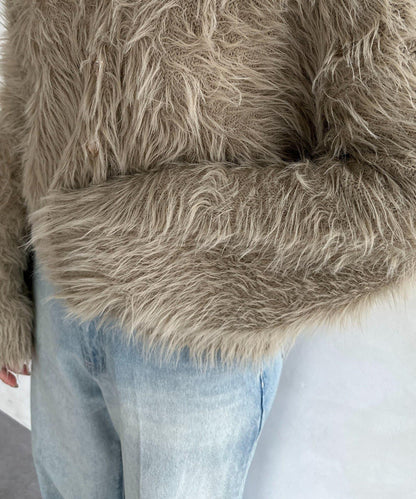 微妙紐扣蓬鬆長絨開衫