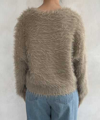 微妙紐扣蓬鬆長絨開衫