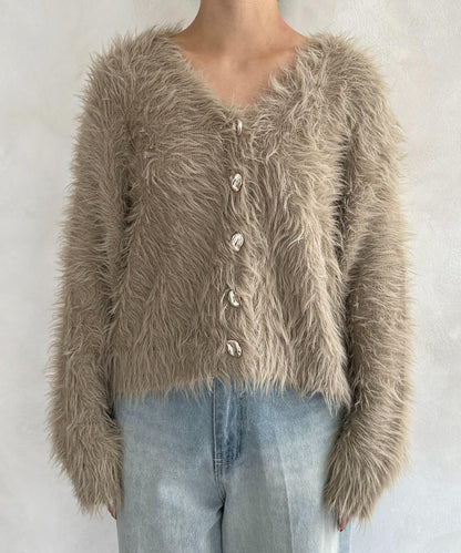 微妙紐扣蓬鬆長絨開衫