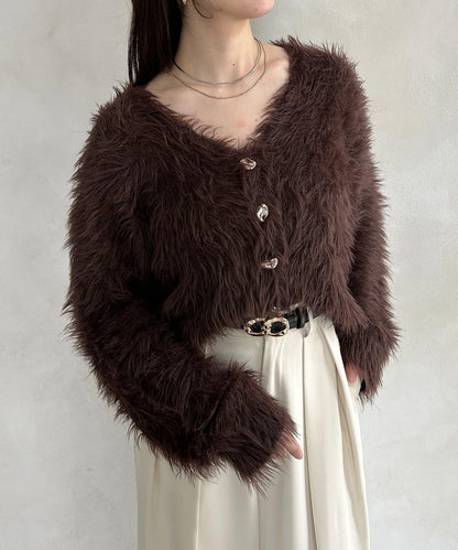 微妙紐扣蓬鬆長絨開衫