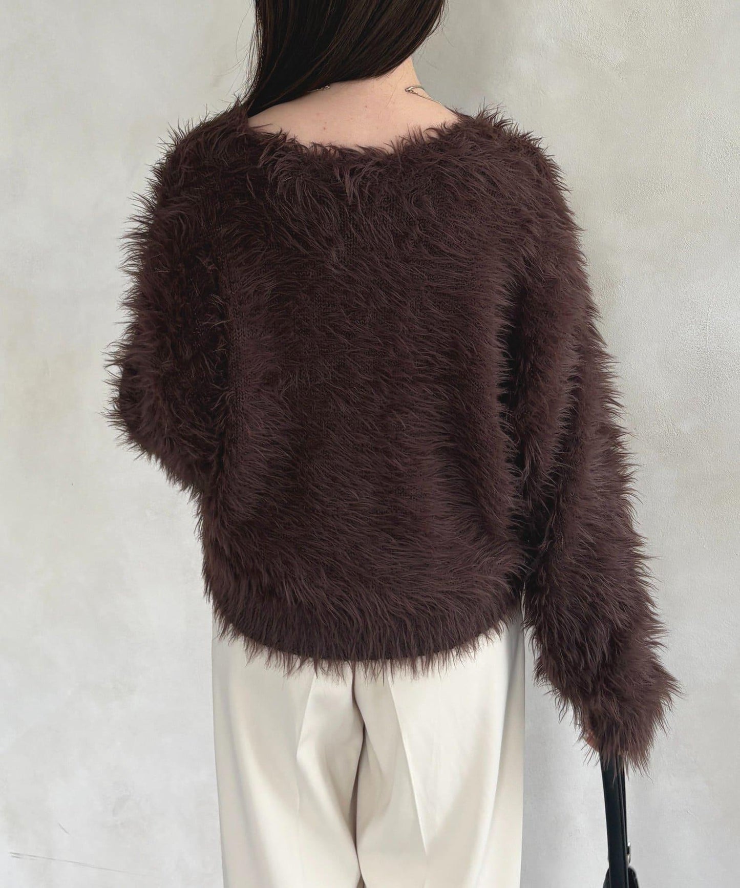 微妙紐扣蓬鬆長絨開衫