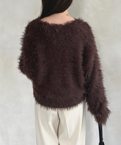 微妙紐扣蓬鬆長絨開衫