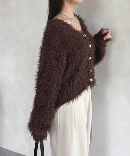 微妙紐扣蓬鬆長絨開衫