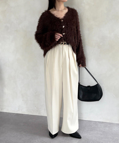 微妙紐扣蓬鬆長絨開衫