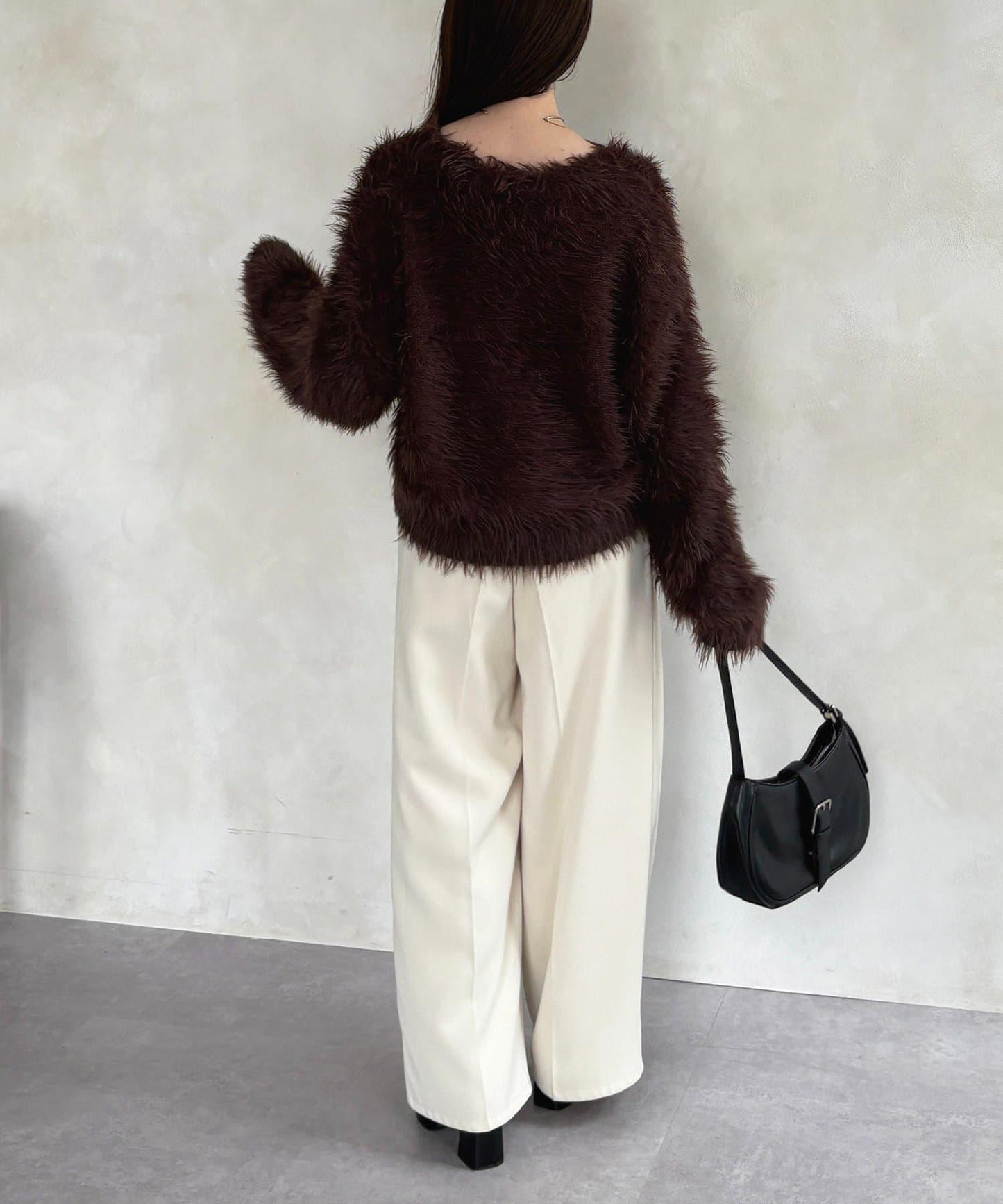 微妙紐扣蓬鬆長絨開衫