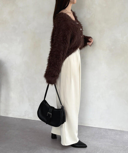 微妙紐扣蓬鬆長絨開衫