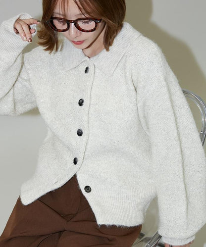 亮片拼接翻領開衫