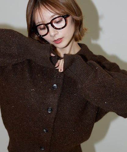 亮片拼接翻領開衫