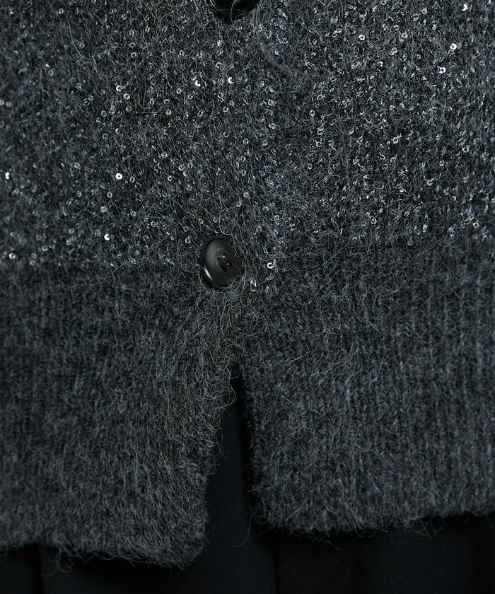 亮片拼接翻領開衫