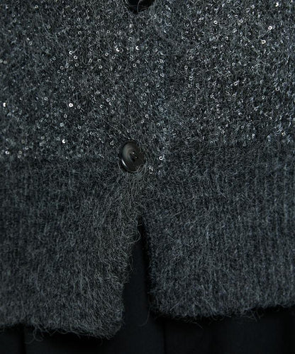 亮片拼接翻領開衫