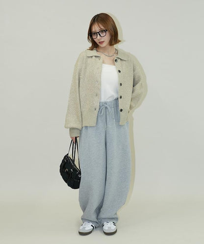 亮片拼接翻領開衫