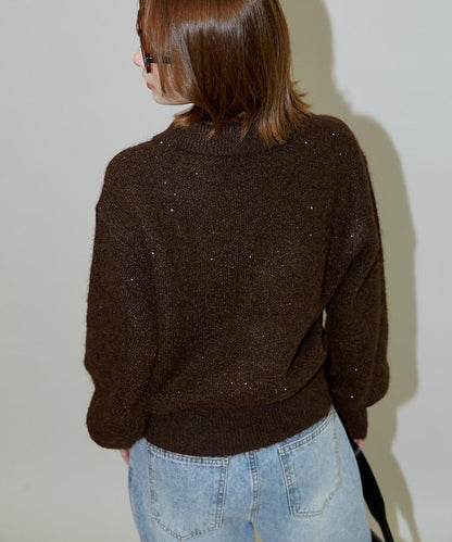 亮片拼接翻領開衫