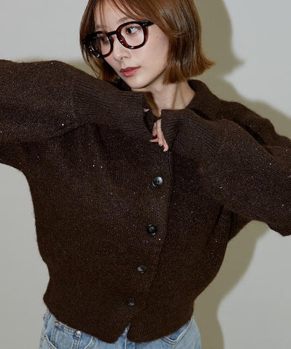 亮片拼接翻領開衫