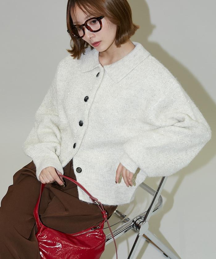 亮片拼接翻領開衫