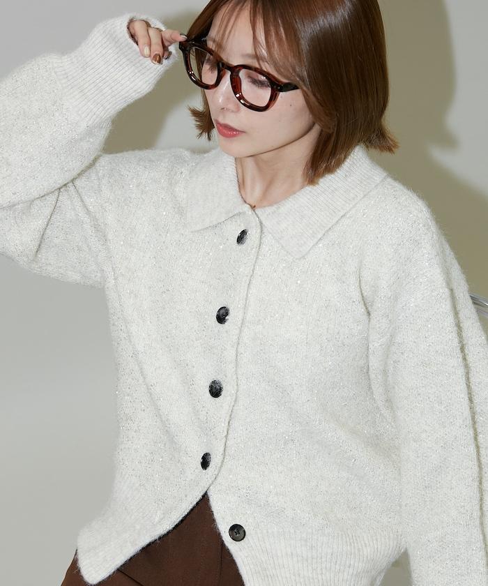 亮片拼接翻領開衫