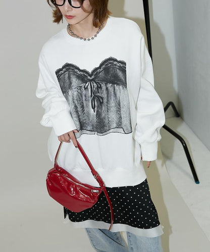 蕾絲吊帶印花衛衣