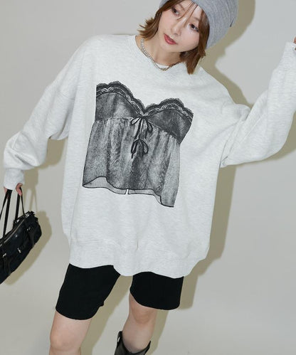 蕾絲吊帶印花衛衣