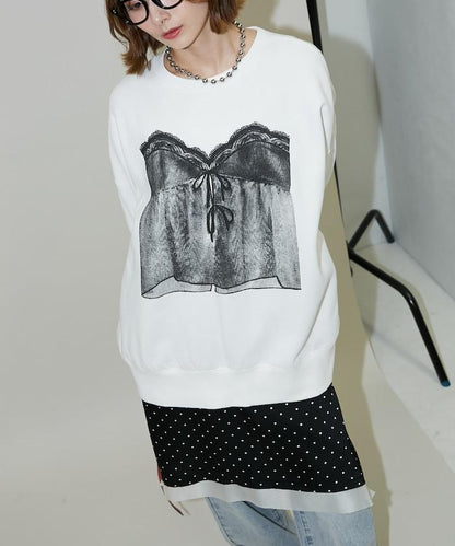 蕾絲吊帶印花衛衣