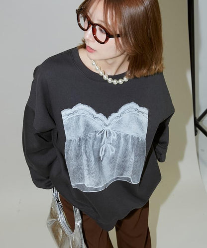 蕾絲吊帶印花衛衣