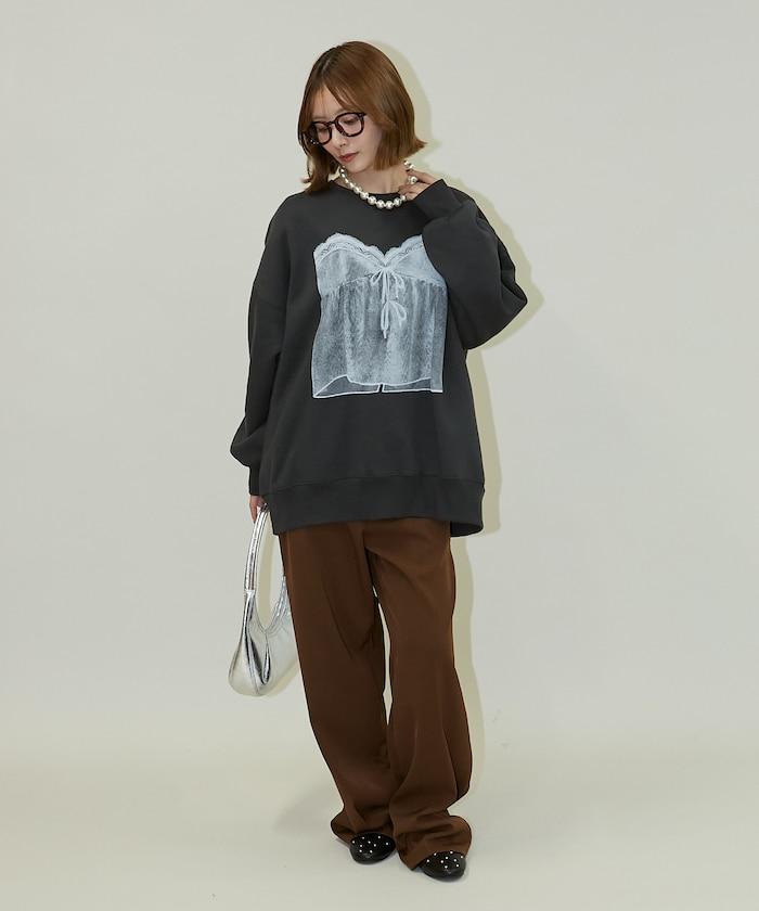 蕾絲吊帶印花衛衣