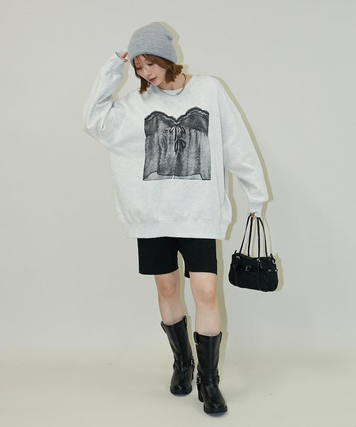 蕾絲吊帶印花衛衣