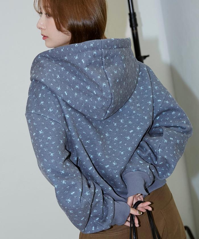 小花圖案短款連帽衛衣