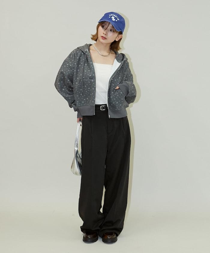 小花圖案短款連帽衛衣