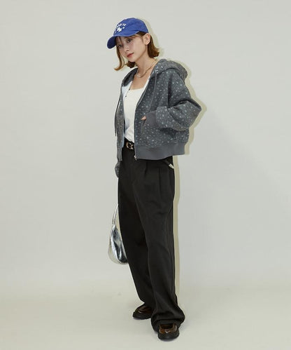 小花圖案短款連帽衛衣