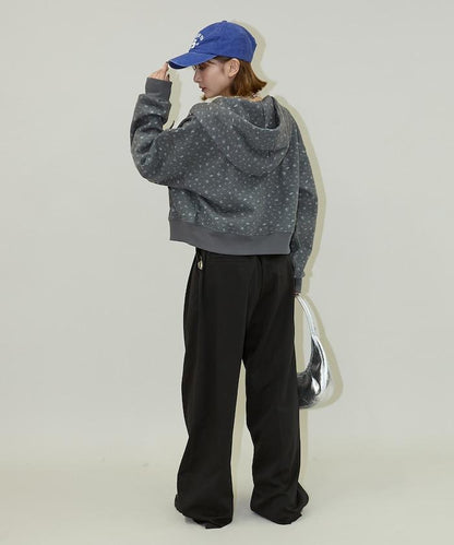 小花圖案短款連帽衛衣