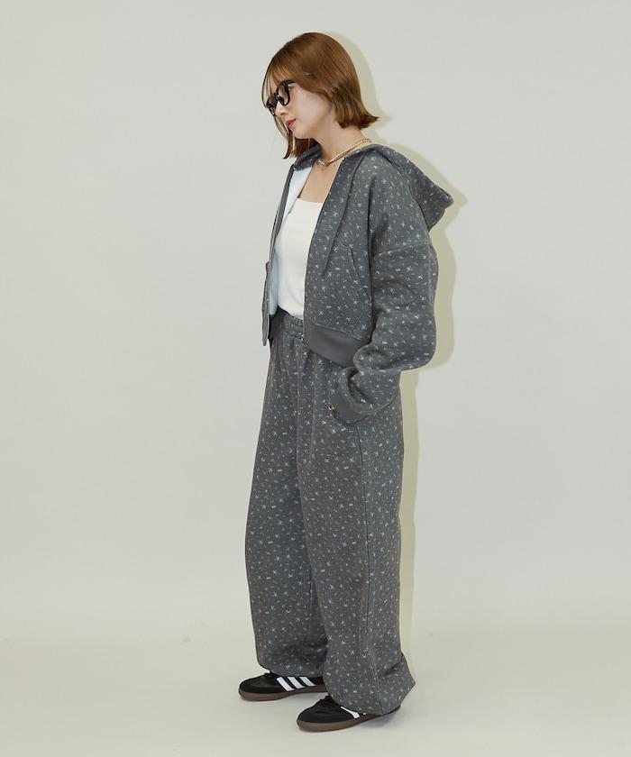 小花圖案短款連帽衛衣