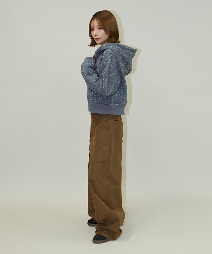 小花圖案短款連帽衛衣