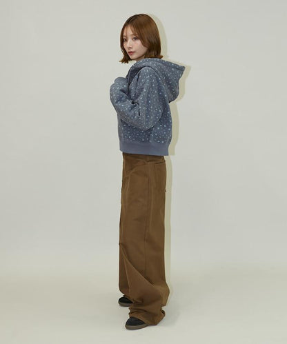 小花圖案短款連帽衛衣