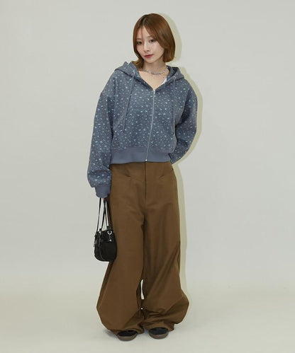 小花圖案短款連帽衛衣