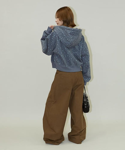 小花圖案短款連帽衛衣