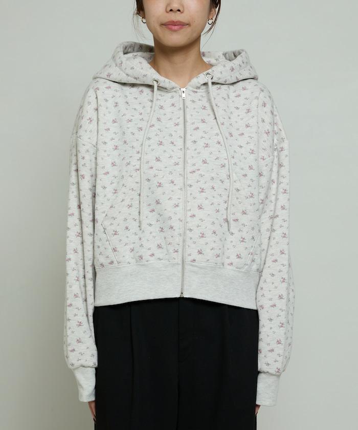 小花圖案短款連帽衛衣