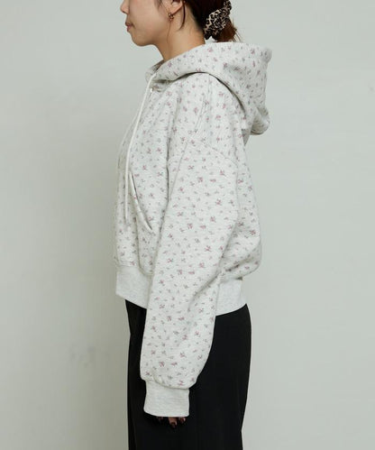 小花圖案短款連帽衛衣