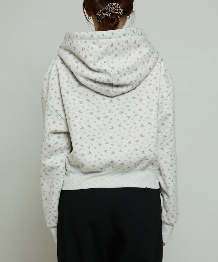 小花圖案短款連帽衛衣