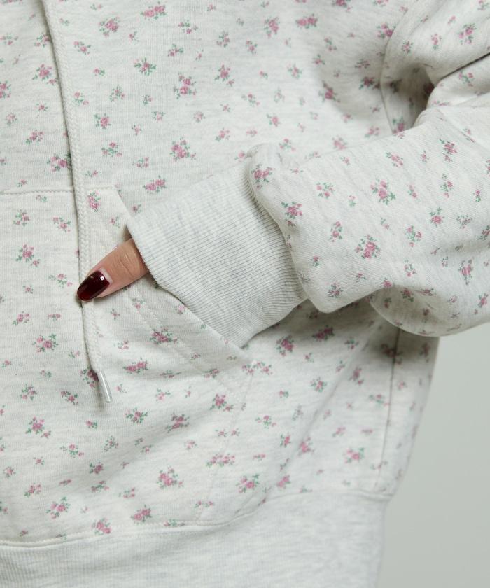 小花圖案短款連帽衛衣