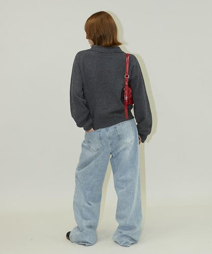 花卉圖案裝飾針織POLO衫