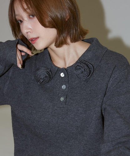 花卉圖案裝飾針織POLO衫