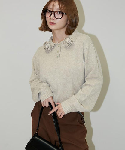 花卉圖案裝飾針織POLO衫