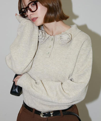 花卉圖案裝飾針織POLO衫