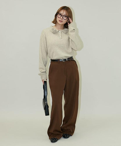 花卉圖案裝飾針織POLO衫