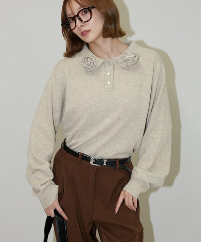 花卉圖案裝飾針織POLO衫