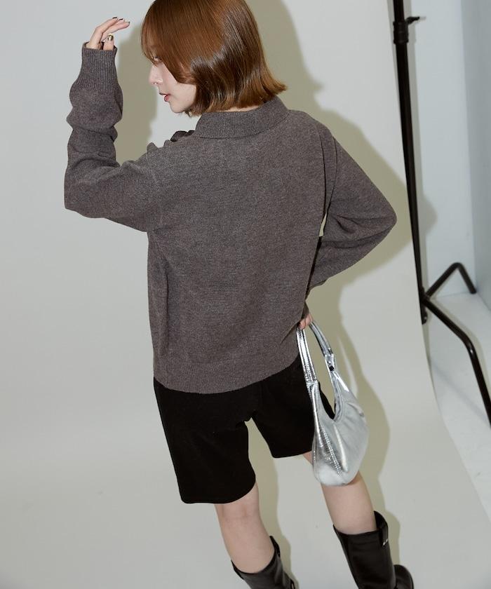 花卉圖案裝飾針織POLO衫