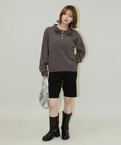 花卉圖案裝飾針織POLO衫