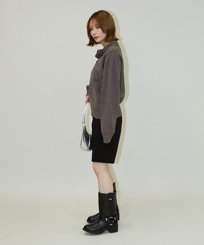 花卉圖案裝飾針織POLO衫